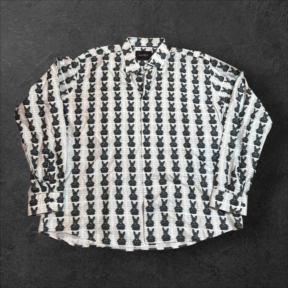 Maceoo Guilty Frenchie Mugshot Print Button Down Dress Shirt Men's Size 7 3XL